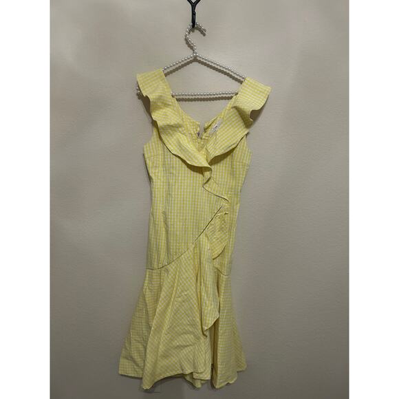 Jonathan Simkhai Dress Yellow Gingham Size 8 Midi Ruffle Picnic Preppy Whimsical - Picture 6 of 11